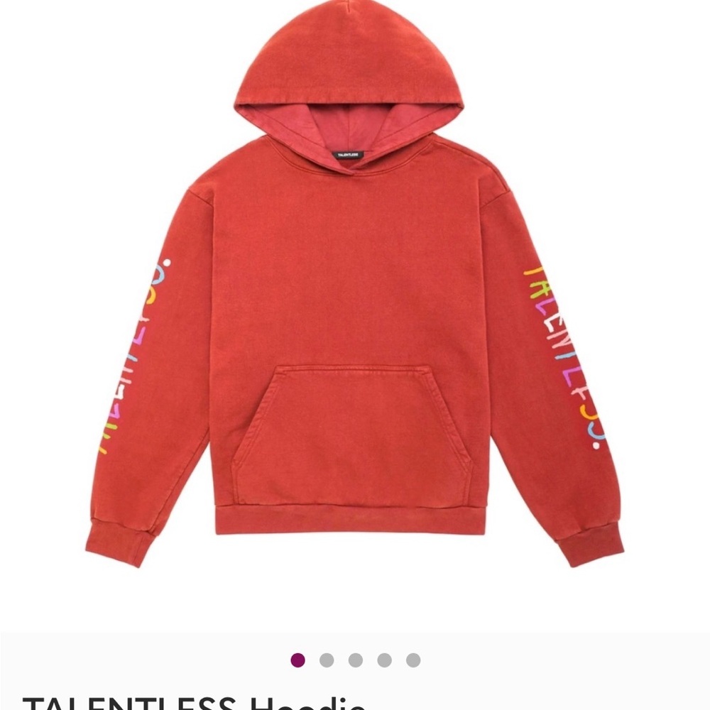 TALENTLESS Brick Red Hoodie with Multicolor Sleeve Text